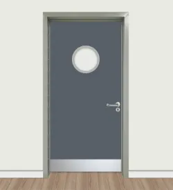 Army Blue Laminated Door with Glass and Kick Plate