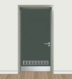 Deep Green Steel-Framed Door with Ventilation and Kick Plate