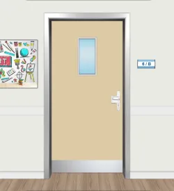 Beige Croissant Vertical Glass Laminated Classroom Door