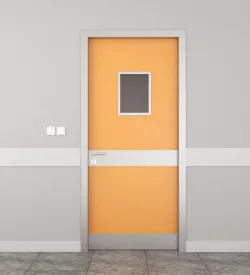 Orange Marigold Colored Hospital Door with Kick Plate and Window