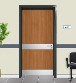 Quebec Walnut Anthracite Steel-Framed Laminated Hospital Door